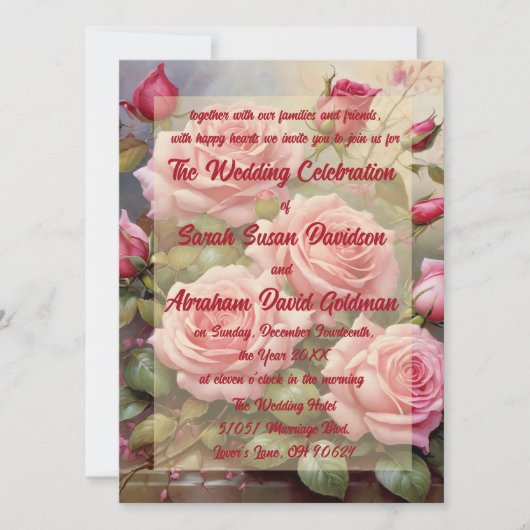 Klassisch elegante Rosen Hochzeiten Einladungen (Vorderseite)