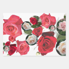 Klassisch elegante Rot, Creme, Rosa Rosen Geschenkpapier Set