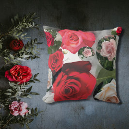 Klassisch elegante Rot, Creme, Rosa Rosen Kissen