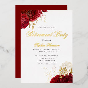 Klassisch elegante rote Rosen-Ruhestandsfeier Gold Folieneinladung
