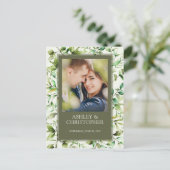 Klassisch elegante Rustikale Hochzeit an der blühe Ankündigungspostkarte (Stehend Vorderseite)