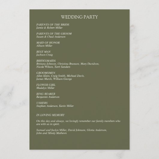 Klassisch elegante Rustikale Hochzeit an der blühe Programm (Rückseite)