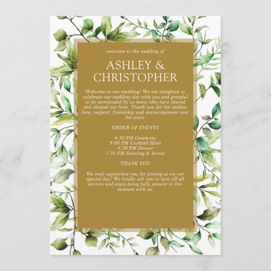 Klassisch elegante Rustikale Hochzeit an der blühe Programm (Vorderseite)