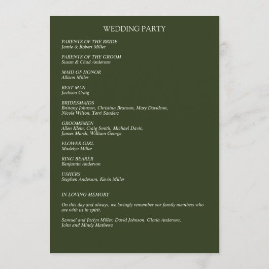 Klassisch elegante Rustikale Hochzeit an der blühe Programm (Rückseite)