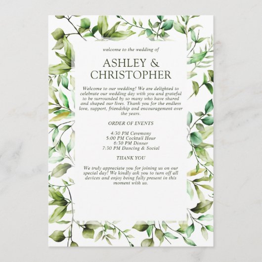 Klassisch elegante Rustikale Hochzeit an der blühe Programm (Vorderseite)