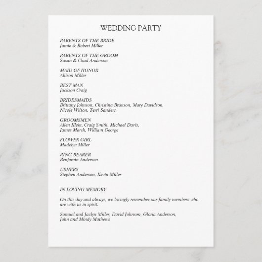 Klassisch elegante Rustikale Hochzeit an der blühe Programm (Rückseite)