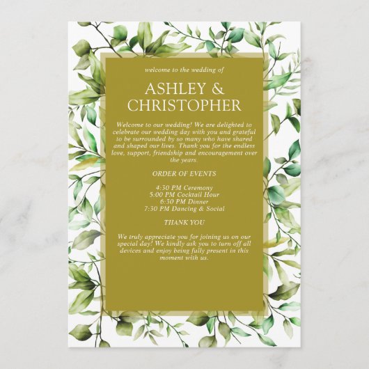 Klassisch elegante Rustikale Hochzeit an der blühe Programm (Vorderseite)