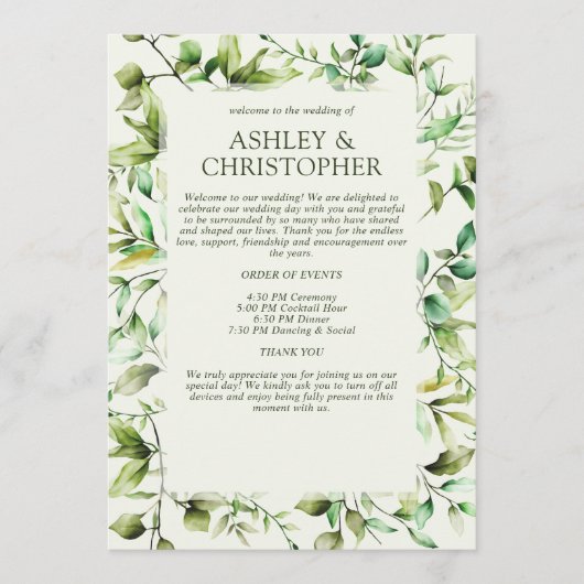 Klassisch elegante Rustikale Hochzeit an der blühe Programm (Vorderseite)