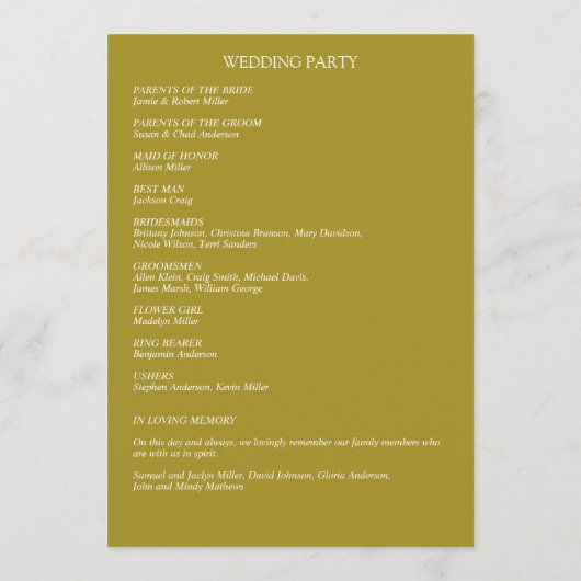 Klassisch elegante Rustikale Hochzeit an der blühe Programm (Rückseite)