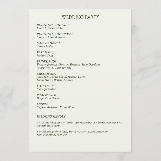 Klassisch elegante Rustikale Hochzeit an der blühe Programm (Rückseite)