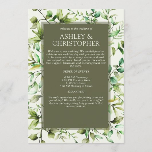 Klassisch elegante Rustikale Hochzeit an der blühe Programm (Vorderseite)