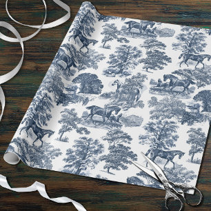 Klassisch elegante, schicke blaue Pferde-Toile-Mus Geschenkpapier