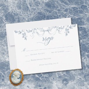 Klassisch Elegante Staubblaue Blumige Hochzeitsrah RSVP Karte