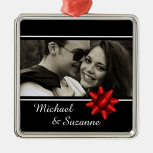 Klassisch Elegantes Benutzerfoto Rotes Band Ornament Aus Metall