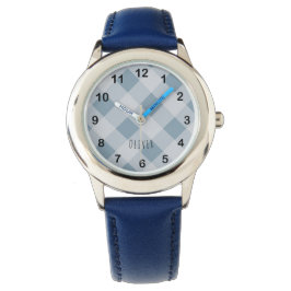 Klassisch Elegantes Blaues Gingham-Karo & Benutzer Armbanduhr