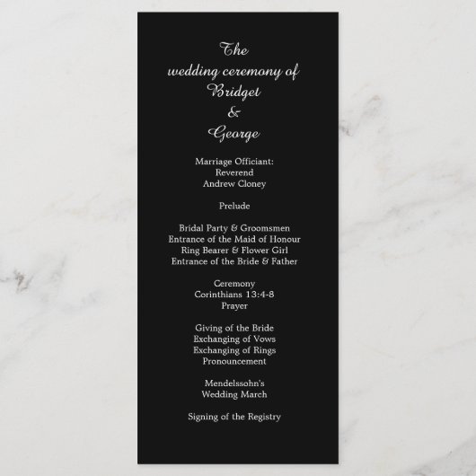 klassisch elegantes filigranes Menü & Programmhoch Programm (Rückseite)