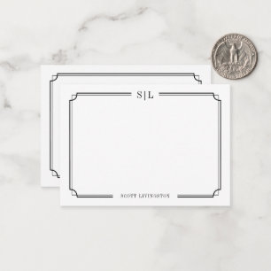 Klassisch Elegantes Monogramm Schwarz Weiß Zwei Rä Mitteilungskarte