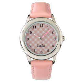 Klassisch Elegantes Rosa Gingham Karo & Benutzerna Armbanduhr