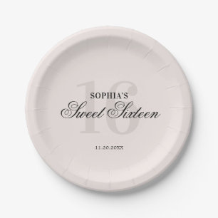 Klassisch Elegantes Rosa Sweet 16 Pappteller