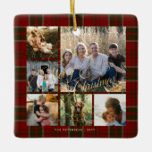 Klassisch elegantes Rot Grün kariert 6 Foto Collag Keramikornament (Vorderseite)