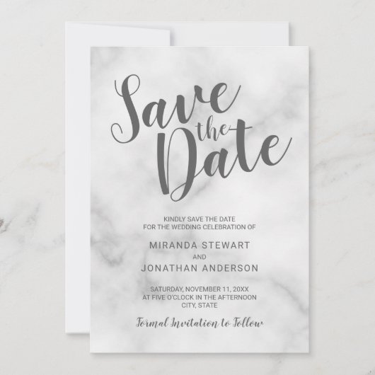 Klassisch elegantes weißes Marmor Hochzeit speiche Save The Date (Vorderseite)