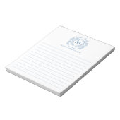 Klassisch Französisch Blau Blumen Wappen Monogramm Notizblock (Rotiert)