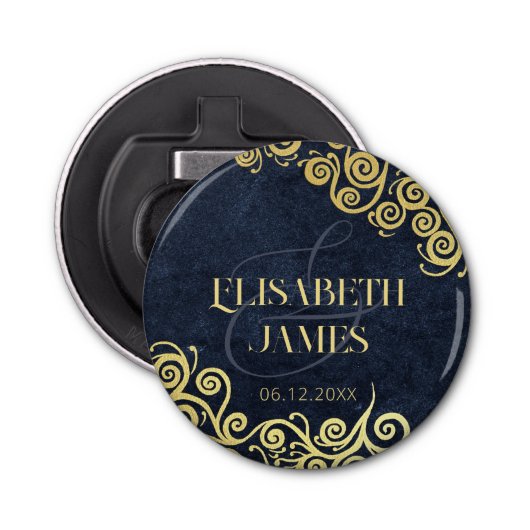 Klassisch Geblüht Hochzeit in Blu und Gold Flaschenöffner (Vorderseite)