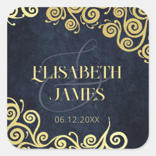 Klassisch Geblüht Hochzeit in Blu und Gold Quadratischer Aufkleber