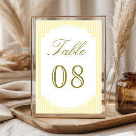 Klassisch gelb gestreifte Hochzeit Tischnummer