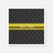Klassisch gequiltes Schwarz und Gold Personalisier Serviette (Vorderseite)