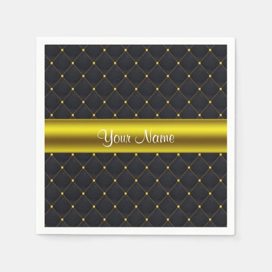 Klassisch gequiltes Schwarz und Gold Personalisier Serviette (Vorderseite)