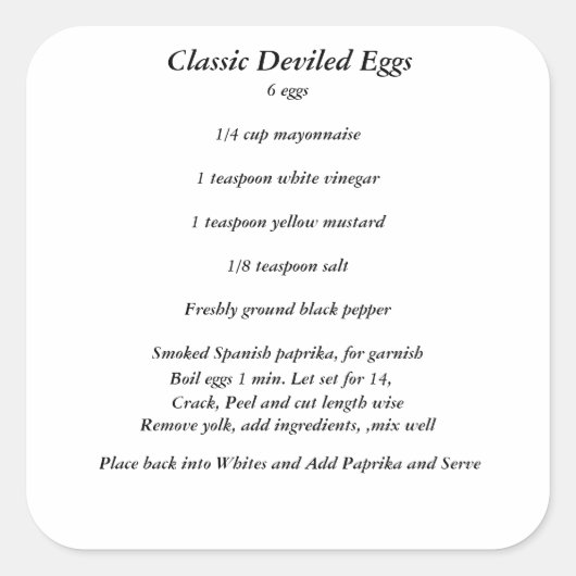 Klassisch gestaltete Eier Rezept Aufkleber (Vorderseite)