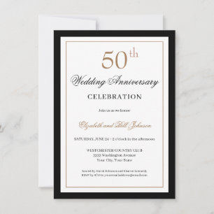 Klassisch Gold Schwarz 50. Hochzeitstag Einladung