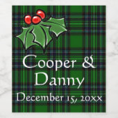 Klassisch grün karierte Weihnachten Holly Greenry Weinetikett (Einzelnes Label)