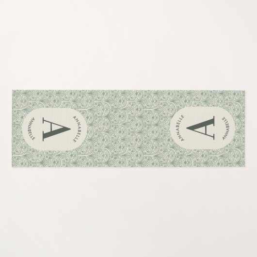 Klassisch-grüne Familie monogramm elegant modern Yogamatte (Vorderseite (Horizontal))