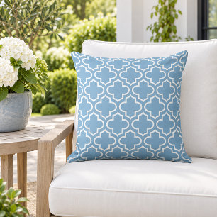 Klassisch Hellblau Weiß Quatrefoil Gitter Kissen