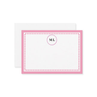 Klassisch hellrosa Grenze & Punkte mit Initialen Mitteilungskarte