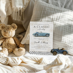 Klassisch im Making Blue Vintage Car Baby Shower Einladung