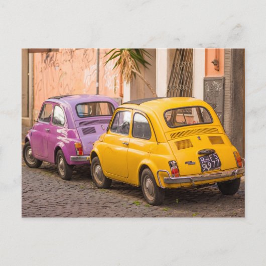Klassisch italienische Fiat 500 Autos in Rom Itali Postkarte (Vorderseite)