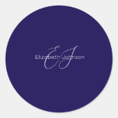 Klassisch minimalistisch blau-weiß runder aufkleber (Vorderseite)