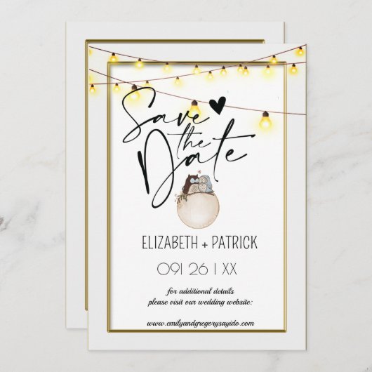 Klassisch minimalistisch ,Eulen in Liebe Save the  Einladung (Vorne/Hinten)