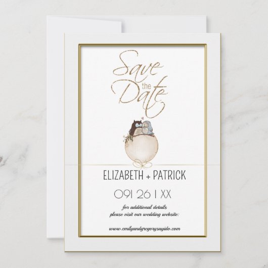 Klassisch minimalistisch ,Eulen in Liebe Save the  Einladung (Vorderseite)