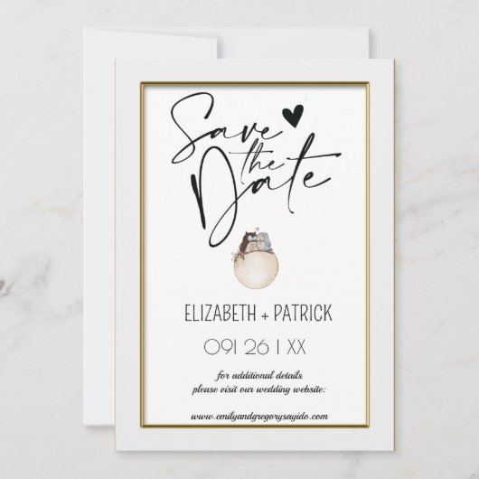 Klassisch minimalistisch ,Eulen in Liebe Save the Einladung (Vorderseite)