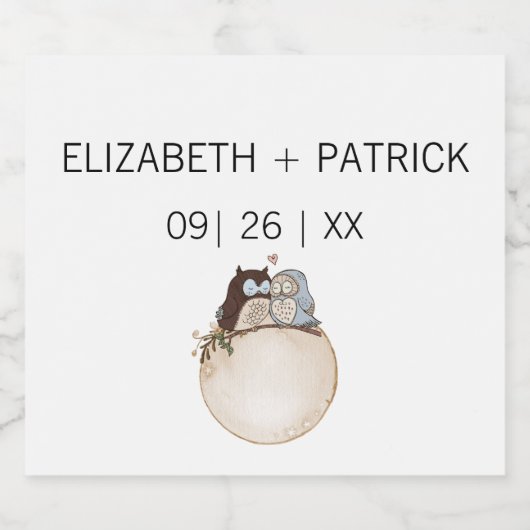 Klassisch minimalistisch ,Eulen in Liebe Schaumweinetikett (Einzelnes Label)