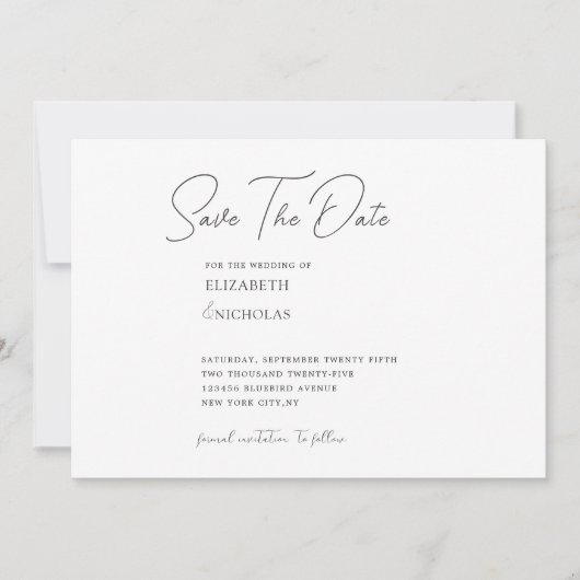 Klassisch minimalistische Hochzeit in Schwarz-Weiß Save The Date (Vorderseite)