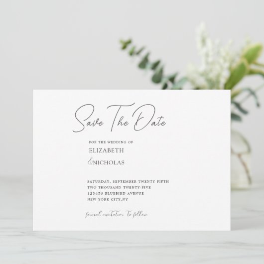 Klassisch minimalistische Hochzeit in Schwarz-Weiß Save The Date (Stehend Vorderseite)
