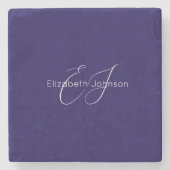 klassisch minimalistischer Blau-Weiß-Name individu Steinuntersetzer (Vorderseite)