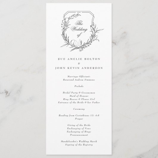 klassisch mit Monogramm elegant das Hochzeitsfest  Programm (Vorderseite)