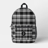 Klassisch Mit Monogramm Schwarz und Weiß Kariert Bedruckter Rucksack (Vorderseite)