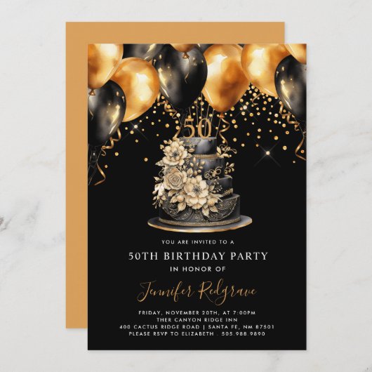 Klassisch modern elegant 50. Geburtstag Einladung (Vorne/Hinten)